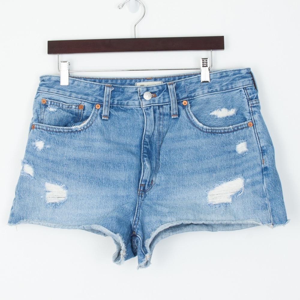 Madewell Relaxed Distressed Denim Jean Shorts Womens 30 Light Wash Raw Hem Blue